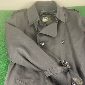London Fog Black Double Breasted Trench Coat Belted Classic Lined Men 42R